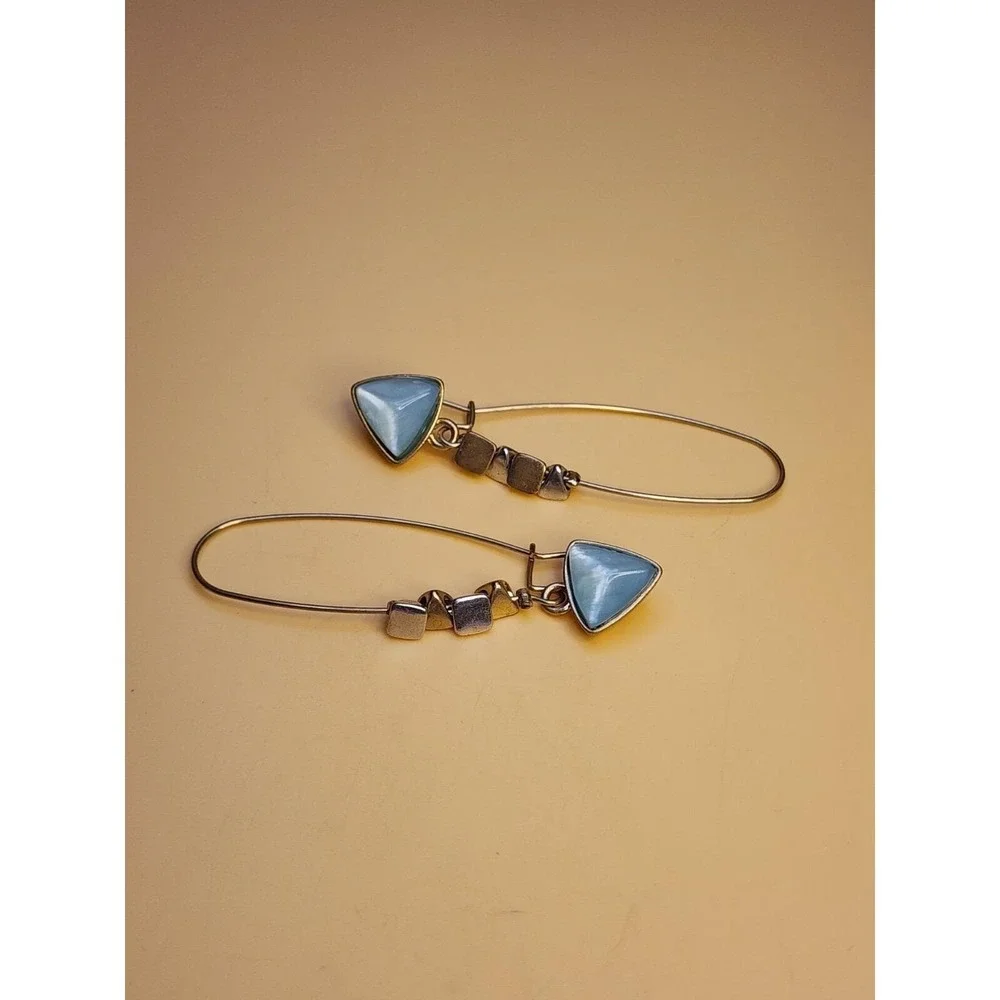 Vintage KENNETH COLE REACTION Signed Aqua Gold & Silver Tones Dangle Earrings